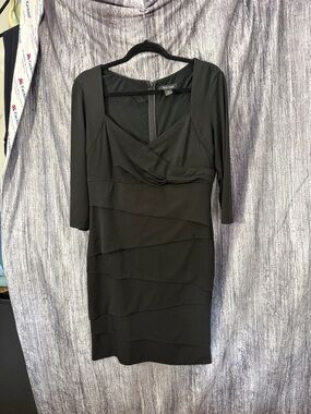 White House Black Market Black Long-Sleeve Layered Sheath Dress